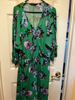 Colleen Lopez Emerald Green Floral Wrap Maxi Dress